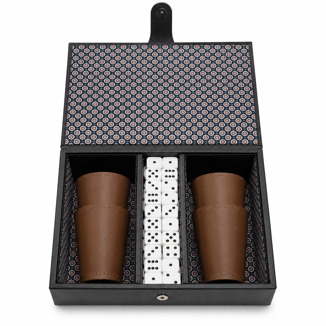 Caja de ecocuero con 4 cachos y 20 dados