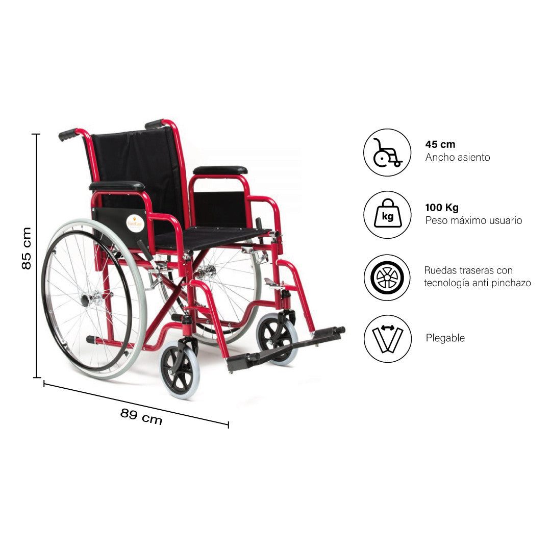 Silla de ruedas Standard Plus desmontable y plegable Roja