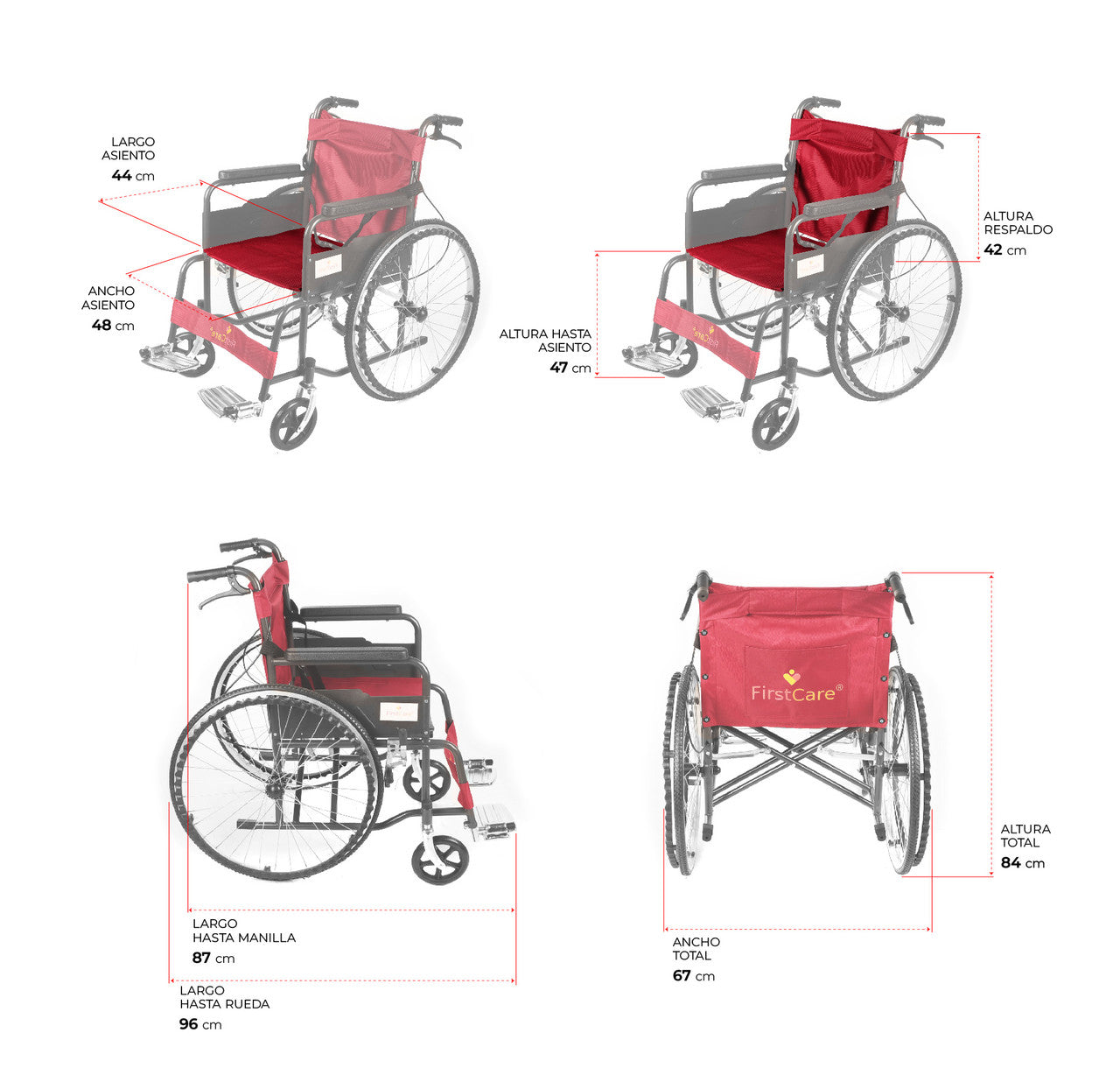 Silla de Ruedas Standard Plegable 2.0 Roja