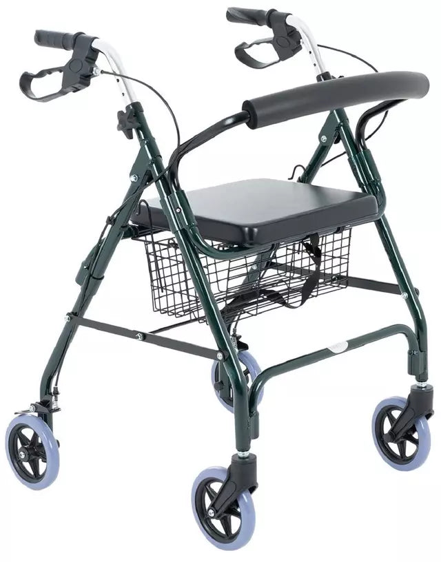 Andador 4 ruedas canasto y asiento verde